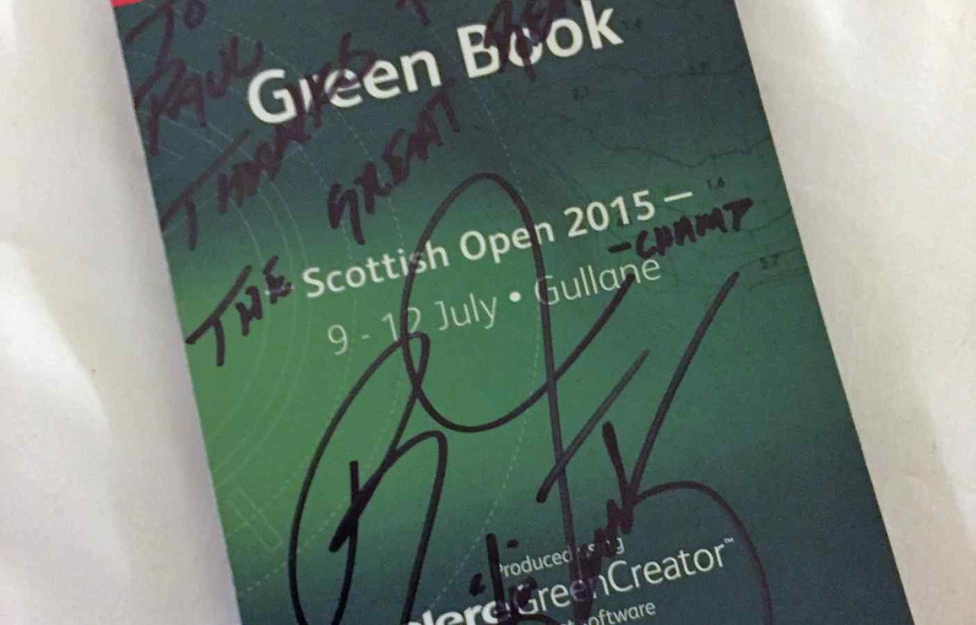 Rickie Fowler Souvenir for The Green Book Team - Thanks fella